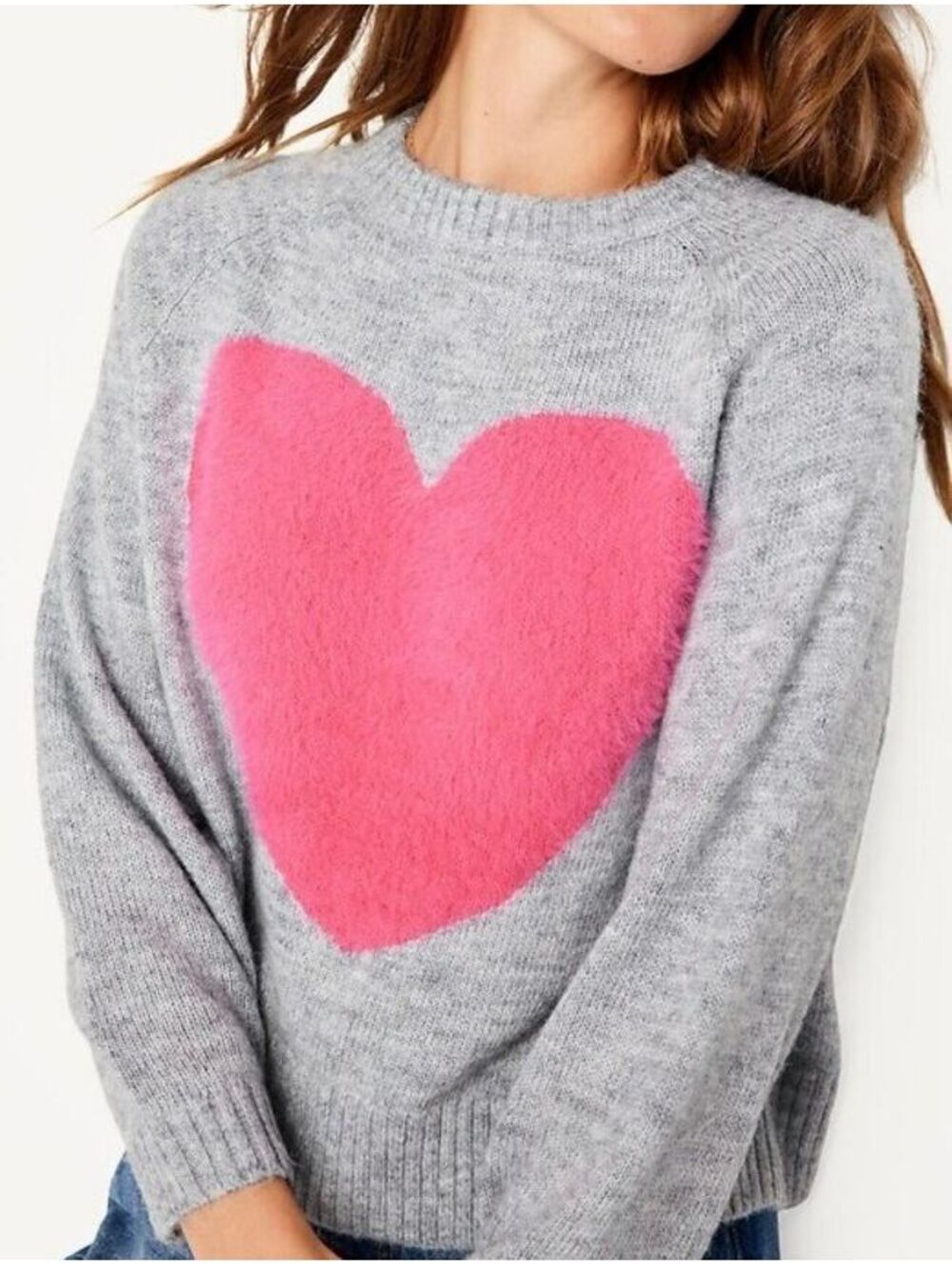 Old Navy Cropped Crew-Neck Sweater Large Heart pink gray XL